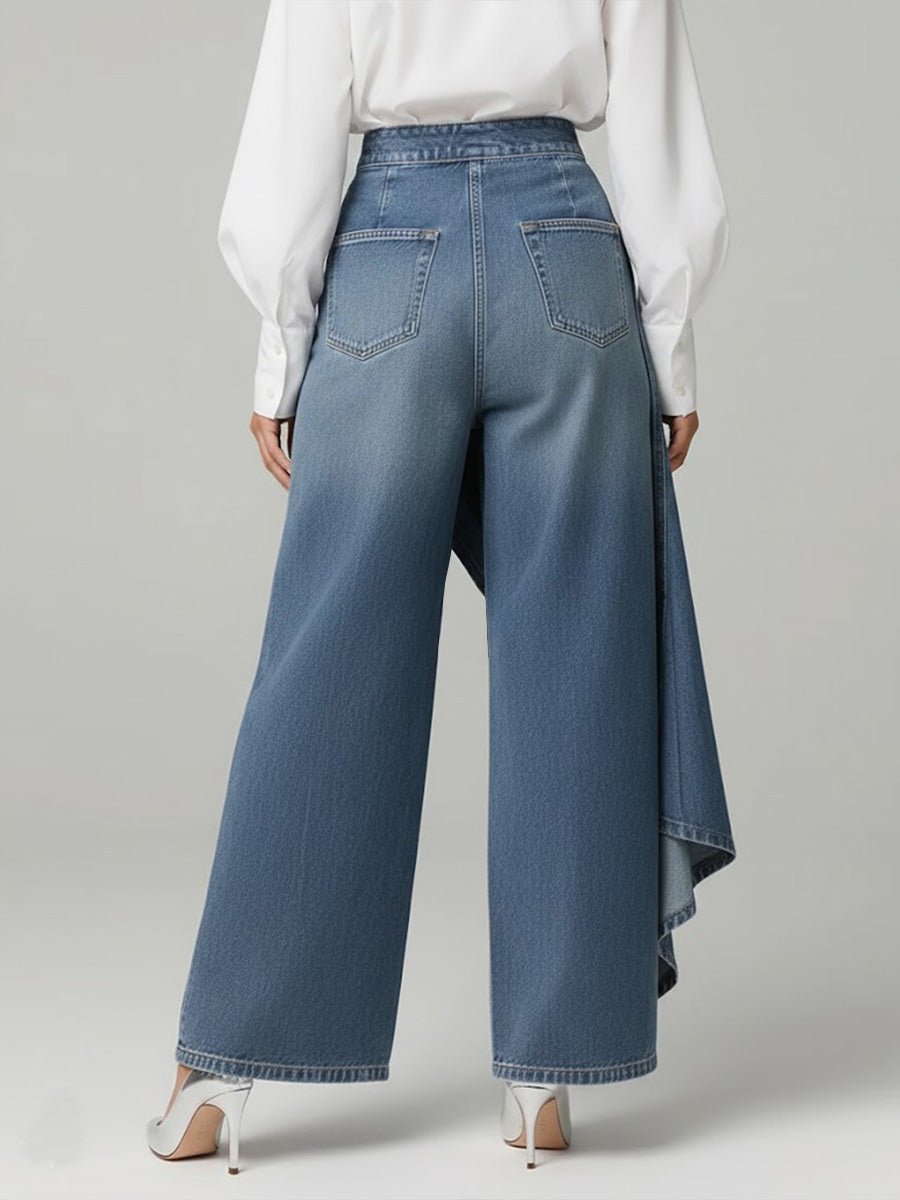 Calça Wide Leg com Transpasse Assimétrico e Cintura Alta