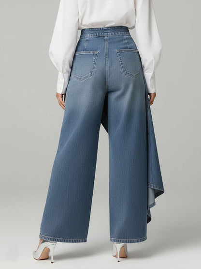 Calça Wide Leg com Transpasse Assimétrico e Cintura Alta
